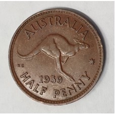 AUSTRALIA 1939 . HALF 1/2  PENNY . ROO . KEY DATE . VERY SCARCE